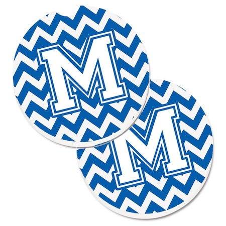 Carolines Treasures Letter M Chevron Blue and White  Cup Holder Car Coaster, PK2 CJ1045-MCARC